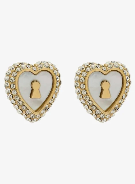 GUESS Crystal Heart Logo Stud Earrings Gold Tone – JUBE06062JWYGRHT/U