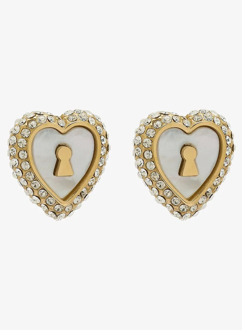 GUESS Crystal Heart Logo Stud Earrings Gold Tone – JUBE06062JWYGRHT/U