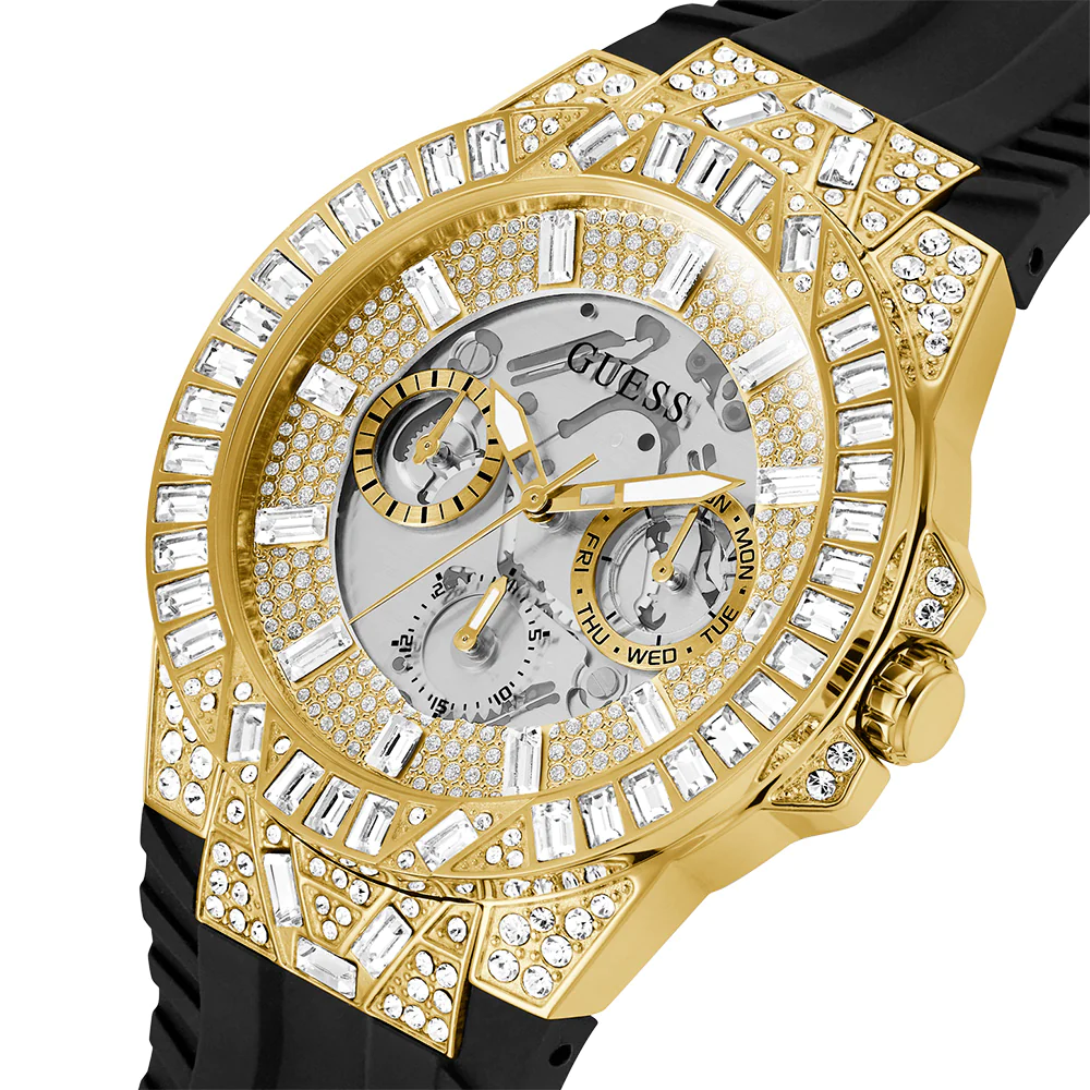 Guess Dynasty Mens Gold Tone with Black Rubber Strap - GW0498G2