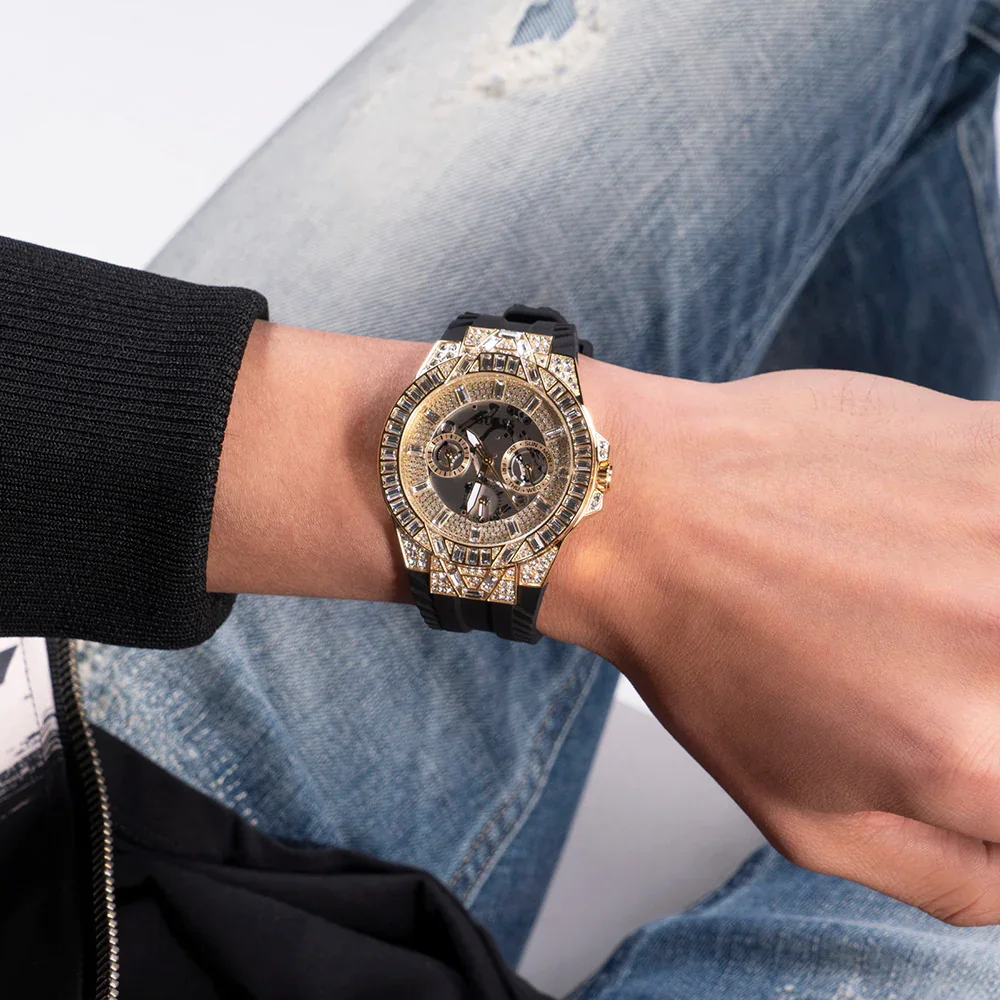 Guess Dynasty Mens Gold Tone with Black Rubber Strap - GW0498G2