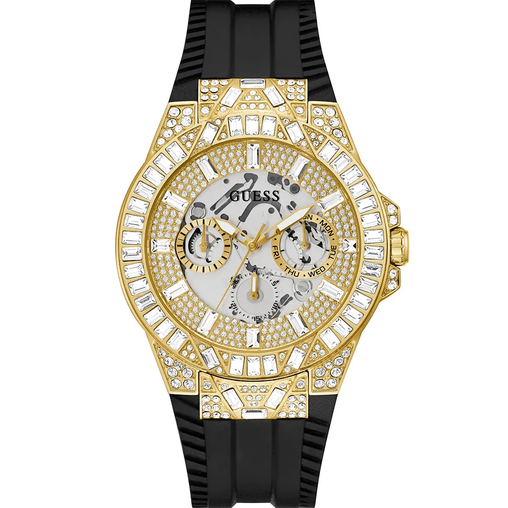 Guess Dynasty Mens Gold Tone with Black Rubber Strap - GW0498G2