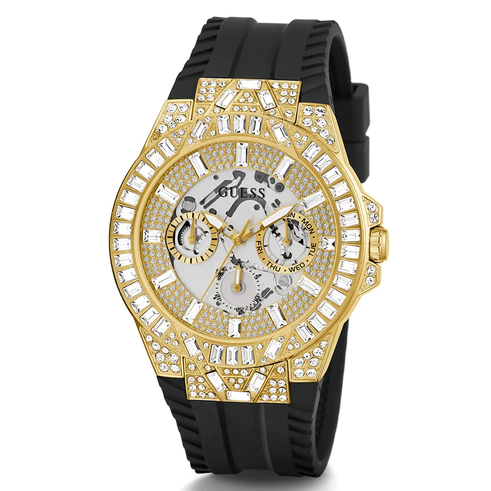 Guess Dynasty Mens Gold Tone with Black Rubber Strap - GW0498G2
