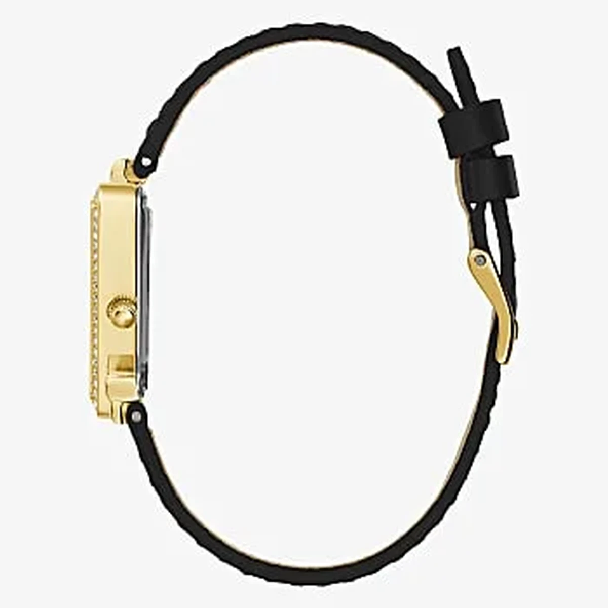 Guess Fame Womens Gold Tone Case & Genuine Black Leather Watch - GW0504L5