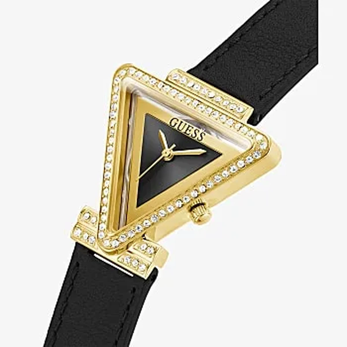 Guess Fame Womens Gold Tone Case & Genuine Black Leather Watch - GW0504L5