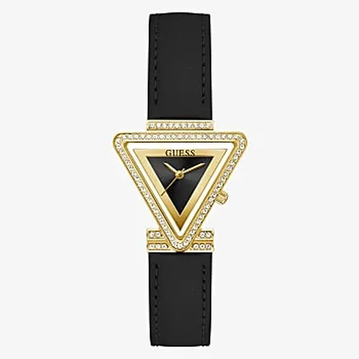 Guess Fame Womens Gold Tone Case & Genuine Black Leather Watch - GW0504L5