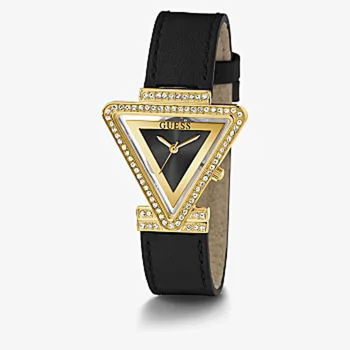 Guess Fame Womens Gold Tone Case & Genuine Black Leather Watch - GW0504L5