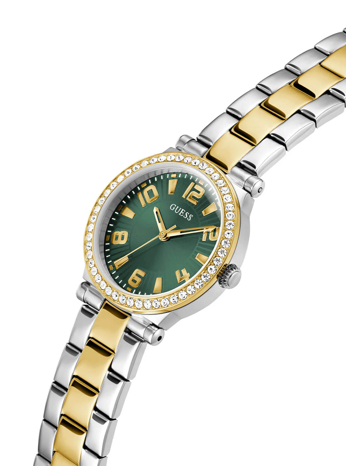 Guess Fawn Ladies Bi Tone Green Sunray Dial Watch - GW0686L2