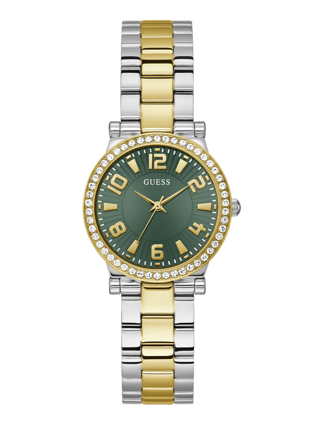 Guess Fawn Ladies Bi Tone Green Sunray Dial Watch - GW0686L2