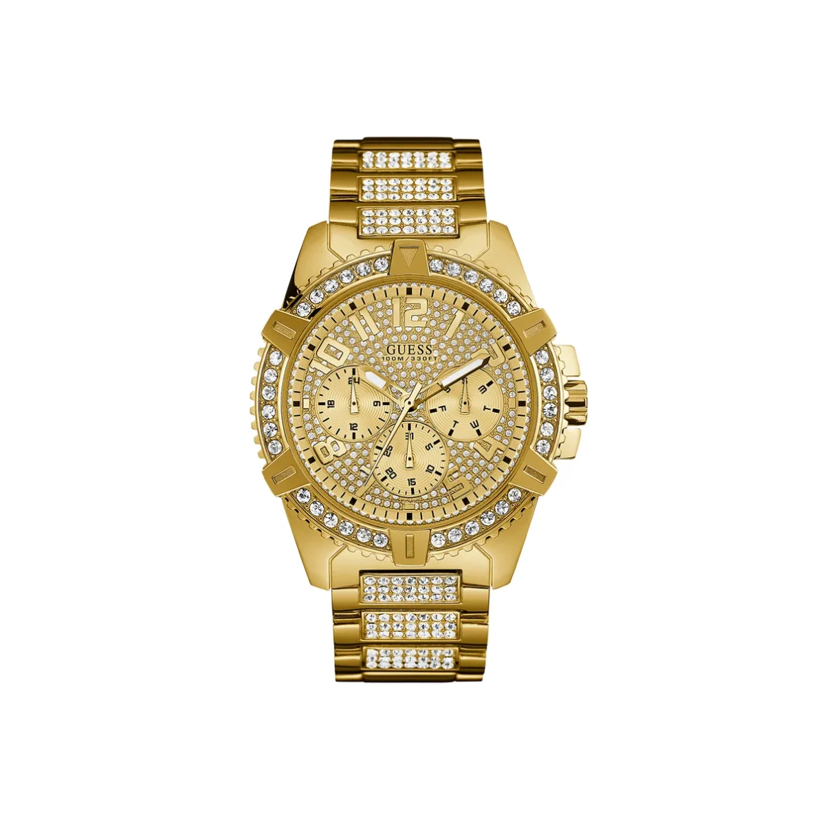 Guess Frontier Gold Tone Full Bling Watch - W0799G2