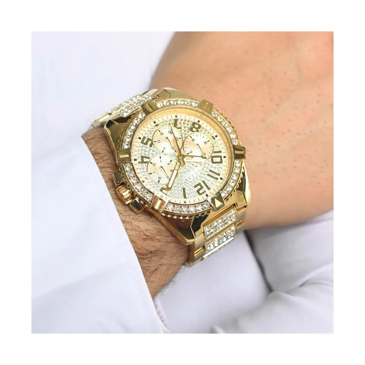 Guess Frontier Gold Tone Full Bling Watch - W0799G2