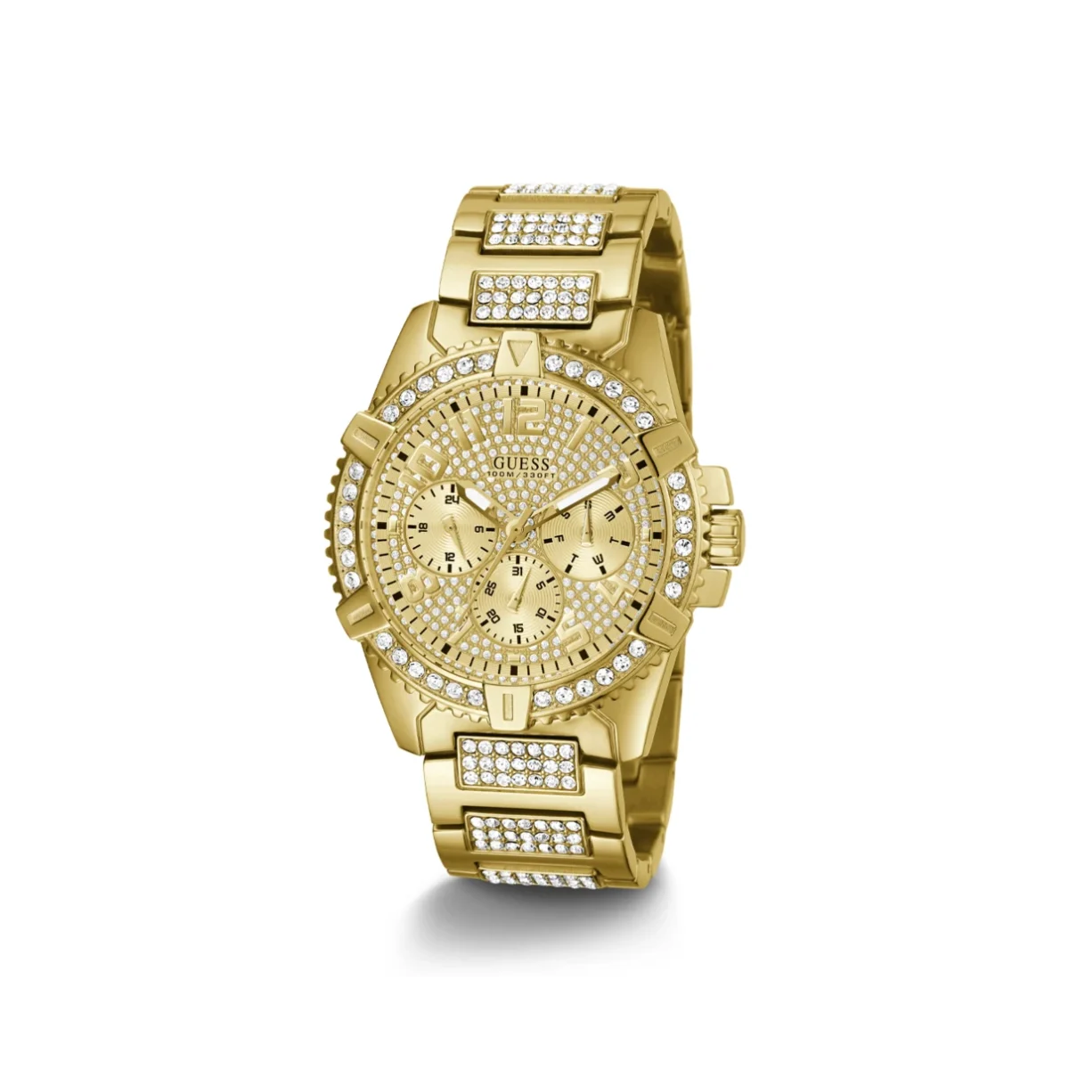 Guess Frontier Gold Tone Full Bling Watch - W0799G2