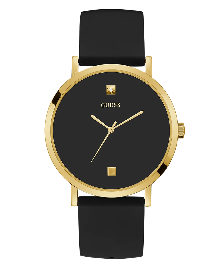 Guess Gents Black Dial, Gold Case, Black Silicone Band - W1264G1