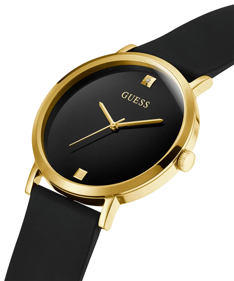 Guess Gents Black Dial, Gold Case, Black Silicone Band - W1264G1
