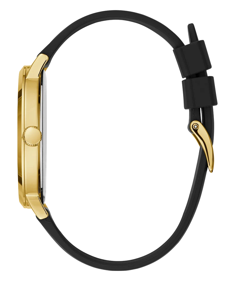 Guess Gents Black Dial, Gold Case, Black Silicone Band - W1264G1