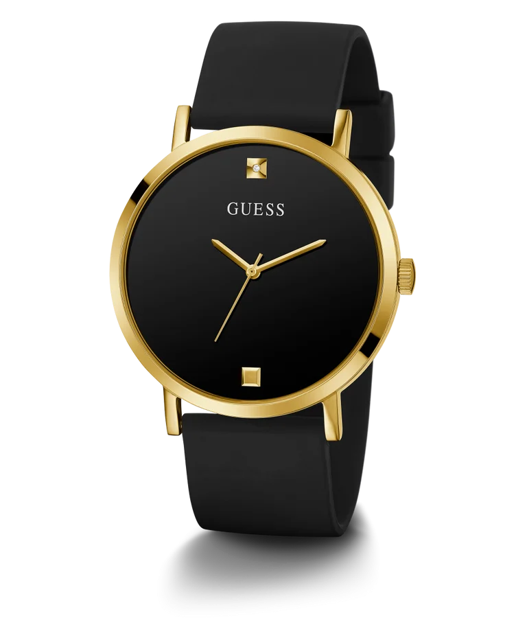 Guess Gents Black Dial, Gold Case, Black Silicone Band - W1264G1