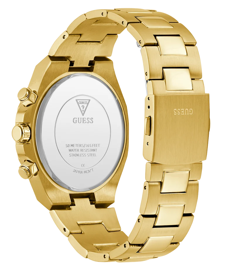 Guess Gents Equity Blue Dial, Gold Tone Case & band Multi-Fumction Watch - GW0703G6