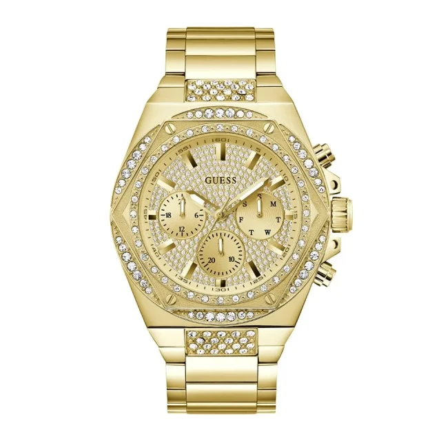 Guess Gents Fury Gold Tone Case & Band Multi-Fumction Watch - GW0899G2