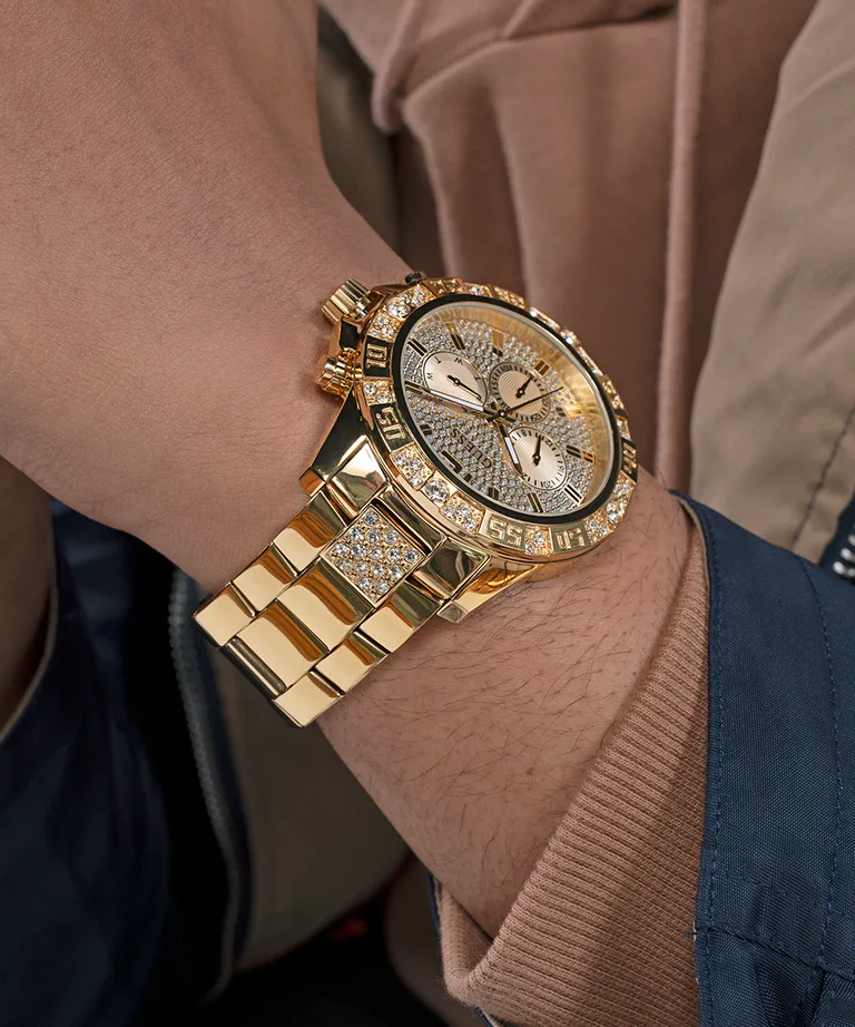 Guess Gents Majesty Crystal Set Gold Dial/Case & Band Watch - GW0796G2