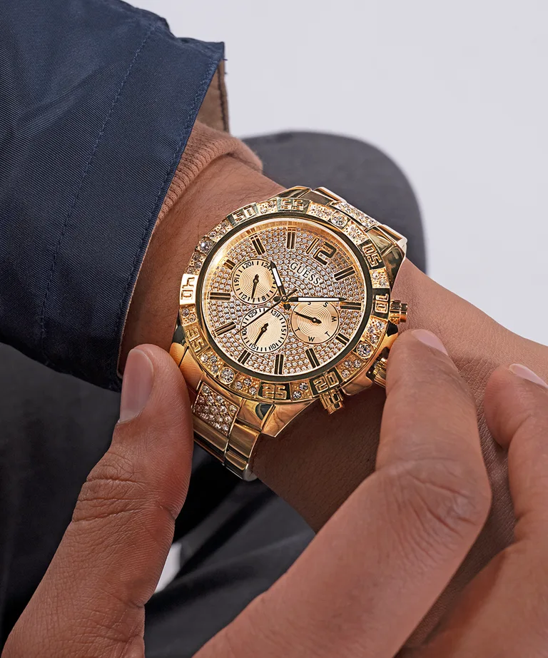 Guess Gents Majesty Crystal Set Gold Dial/Case & Band Watch - GW0796G2