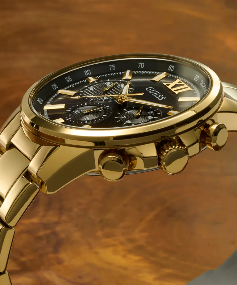 Guess Gents Walker Black Dial, Gold Tone Multi-Function Watch - GW0900G3