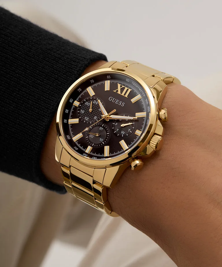 Guess Gents Walker Black Dial, Gold Tone Multi-Function Watch - GW0900G3