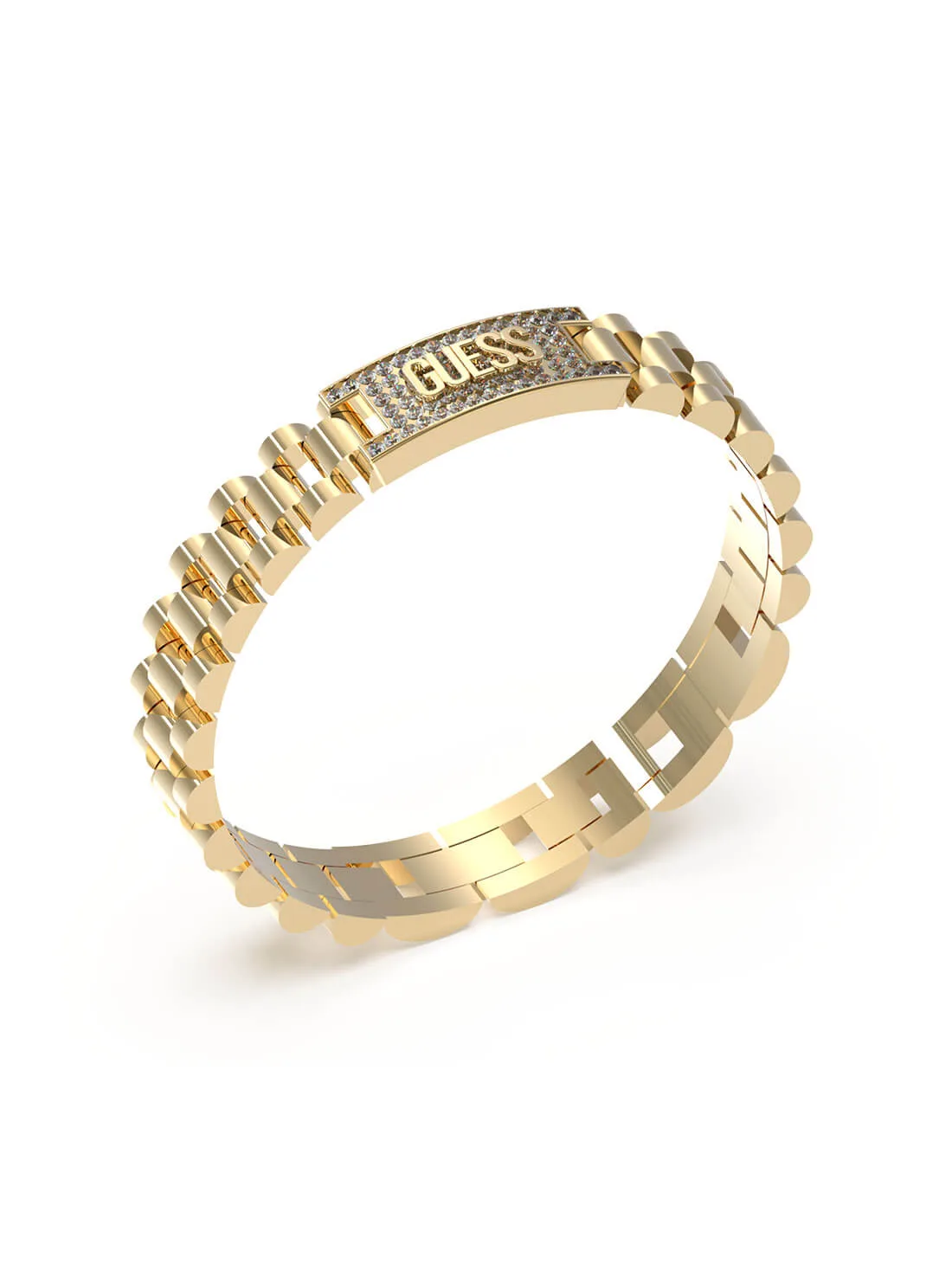 Guess Gold Tone 10mm Logo Empire Chain Bracelet