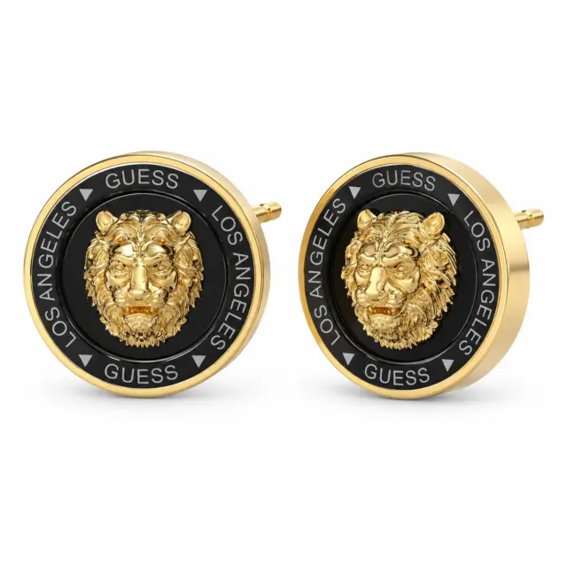 Guess Gold Tone 14mm Gold & Black Lion Stud Earrings