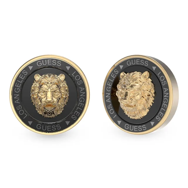 Guess Gold Tone 14mm Gold & Black Lion Stud Earrings