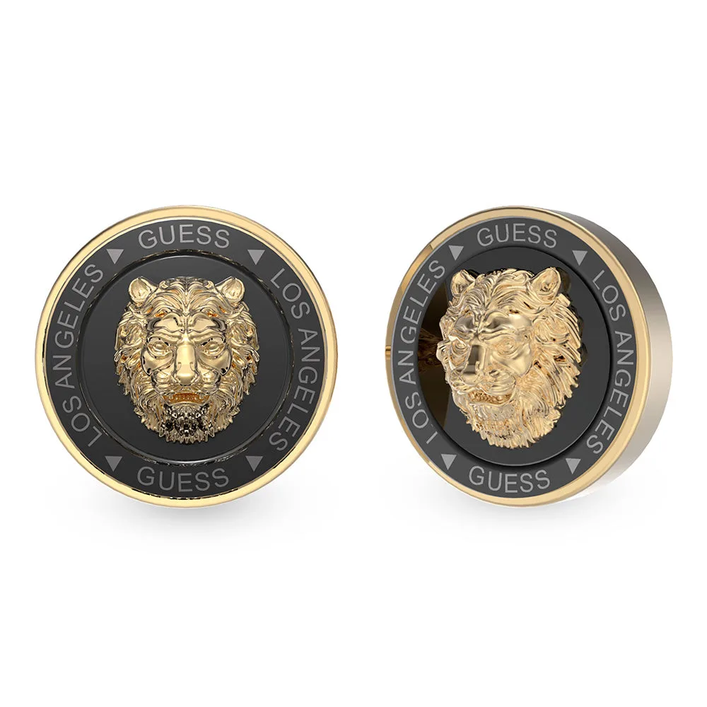 Guess Gold Tone 14mm Gold & Black Lion Stud Earrings