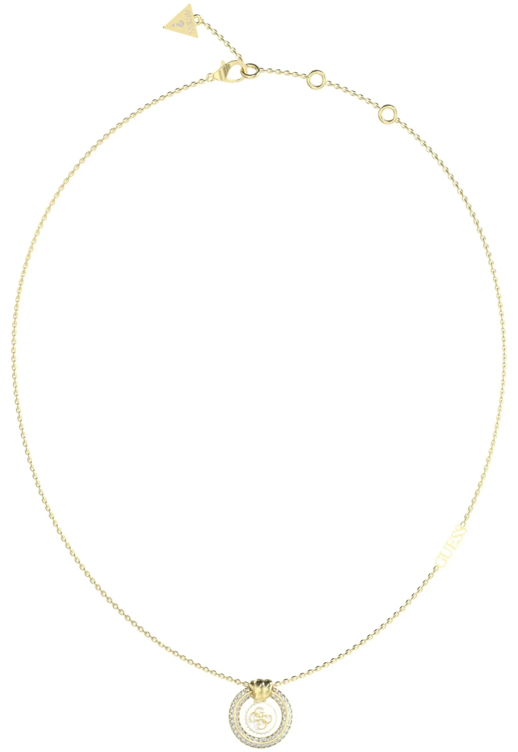 Guess Gold Tone 16"-18" 4G Logo Knot You White Crystal Necklace