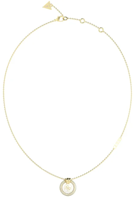 Guess Gold Tone 16"-18" 4G Logo Knot You White Crystal Necklace