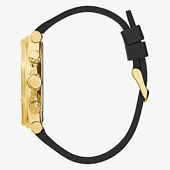 GUESS GOLD TONE CASE BLACK GENUINE CROCO LEATHER/SILICONE STRAP MANS WATCH - GW0492G3