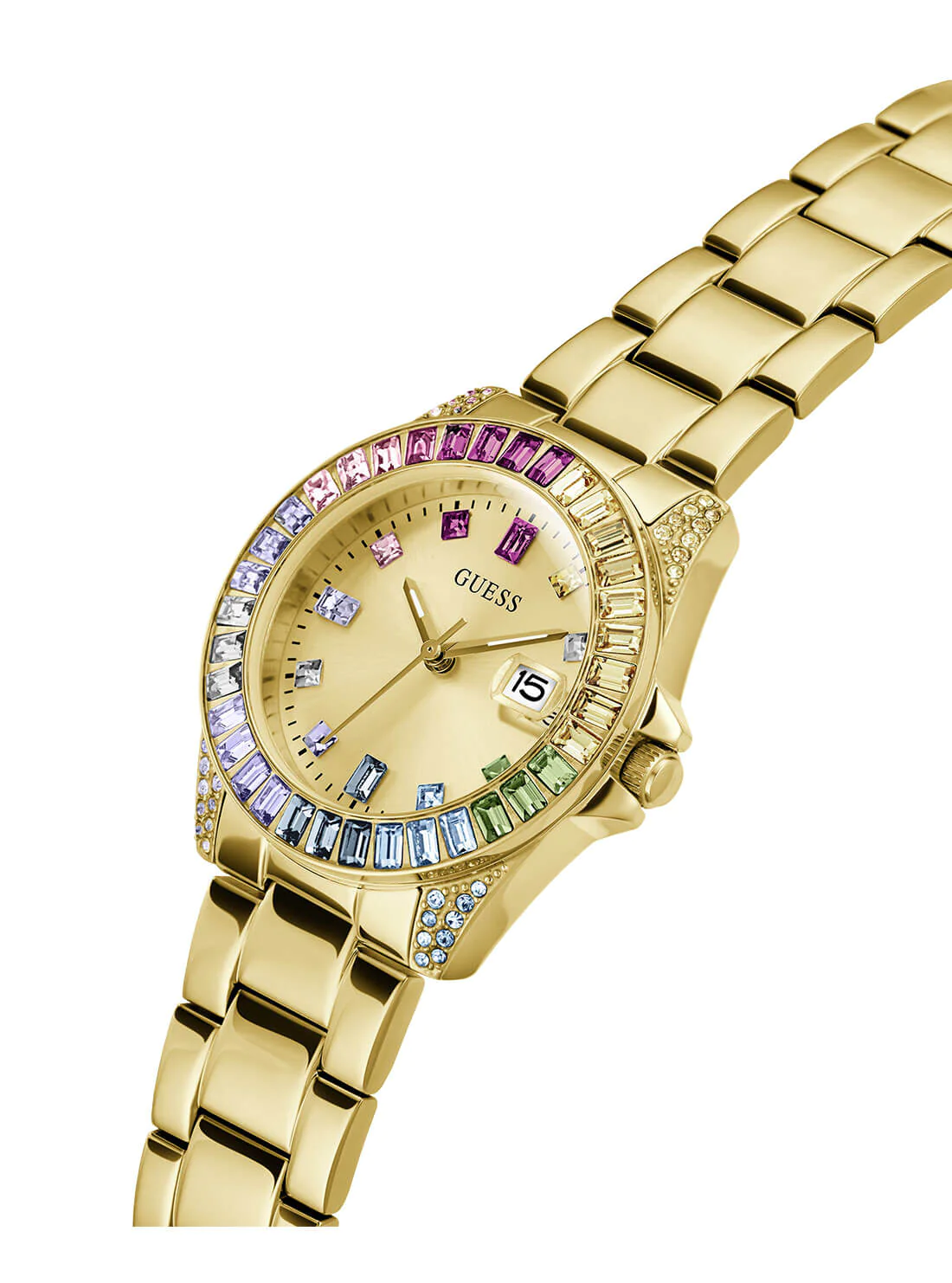 Guess Gold Tone Opaline Multi Crystal Link Watch - GW0475L3