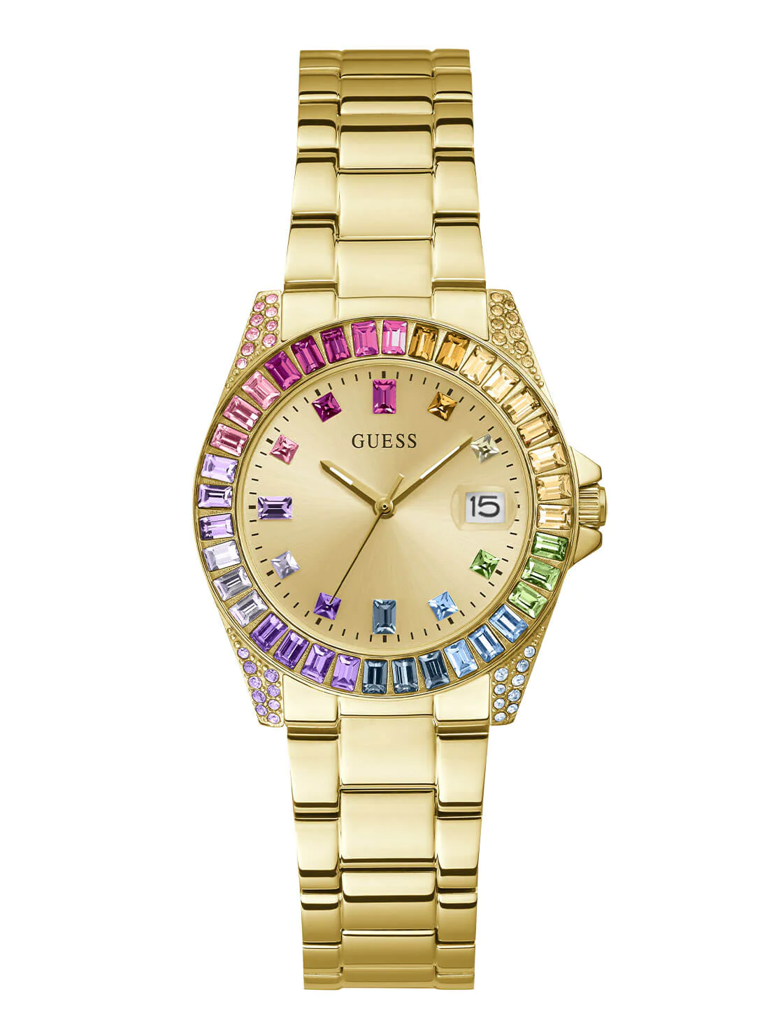Guess Gold Tone Opaline Multi Crystal Link Watch - GW0475L3