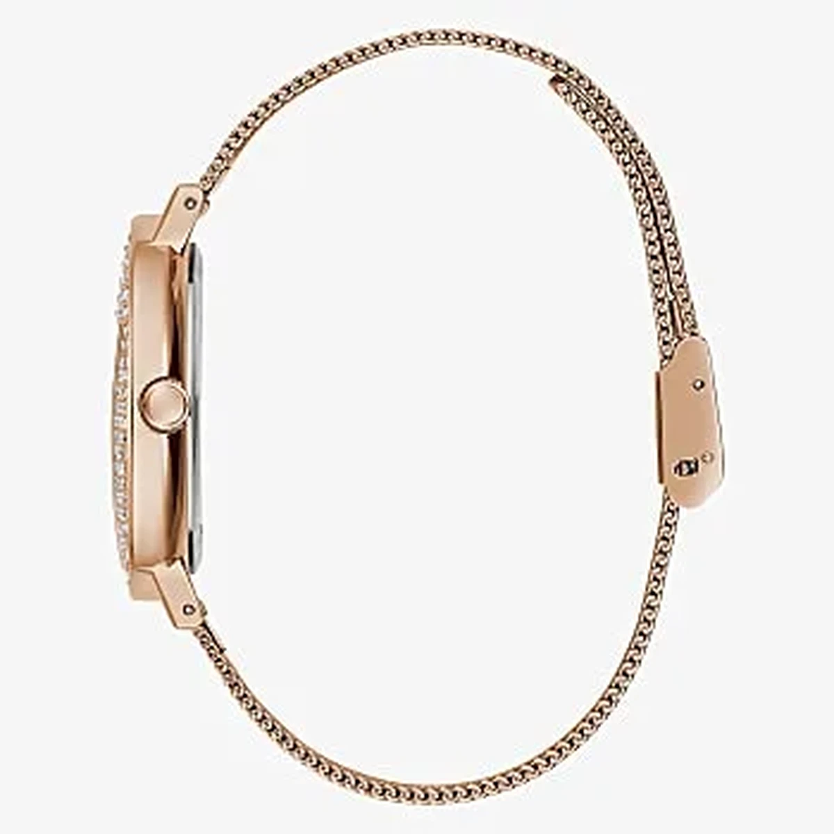 Guess Iconic Rose Gold Glitz Dial Rose Gold Tone Case & Rose Gold Tone Stainless Steel Mesh Strap Watch - GW0477L3