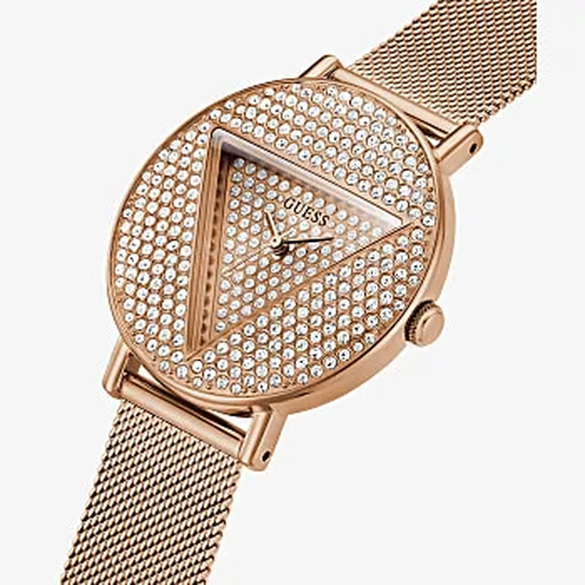 Guess Iconic Rose Gold Glitz Dial Rose Gold Tone Case & Rose Gold Tone Stainless Steel Mesh Strap Watch - GW0477L3