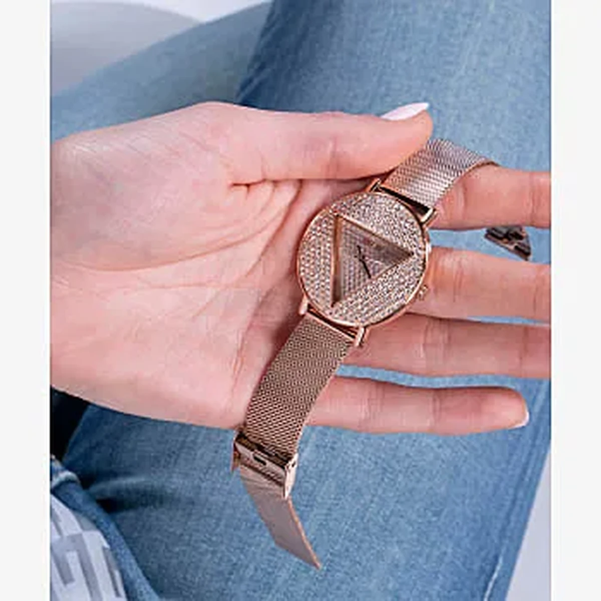Guess Iconic Rose Gold Glitz Dial Rose Gold Tone Case & Rose Gold Tone Stainless Steel Mesh Strap Watch - GW0477L3