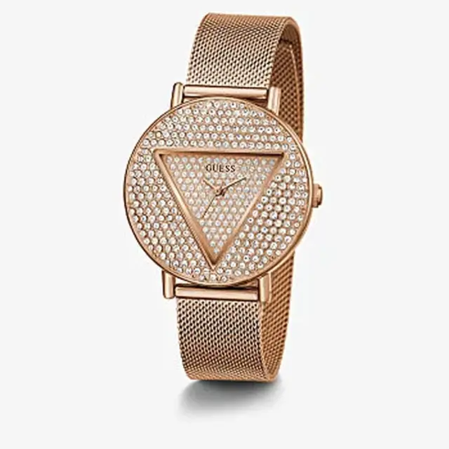 Guess Iconic Rose Gold Glitz Dial Rose Gold Tone Case & Rose Gold Tone Stainless Steel Mesh Strap Watch - GW0477L3