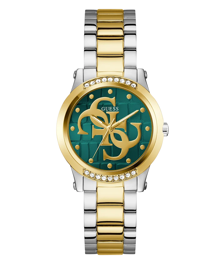 Guess Ladies Annette Two-Tone Green Dial, Gold Case, Two-Tone Band - GW0861L4
