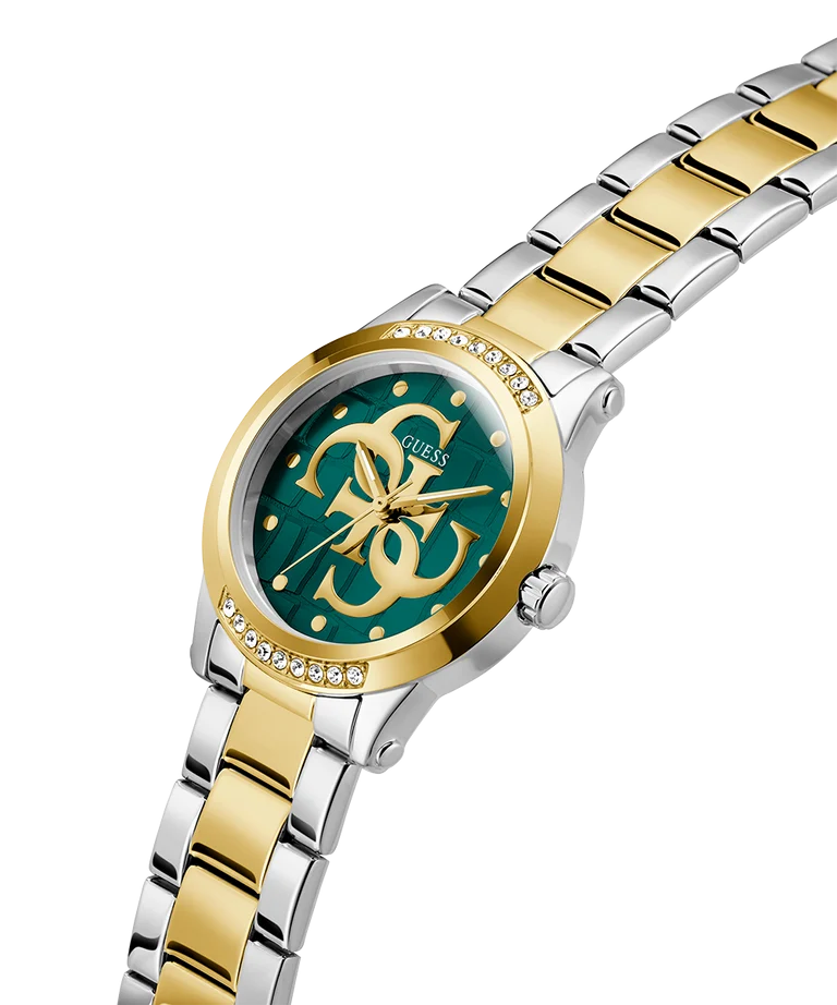 Guess Ladies Annette Two-Tone Green Dial, Gold Case, Two-Tone Band - GW0861L4