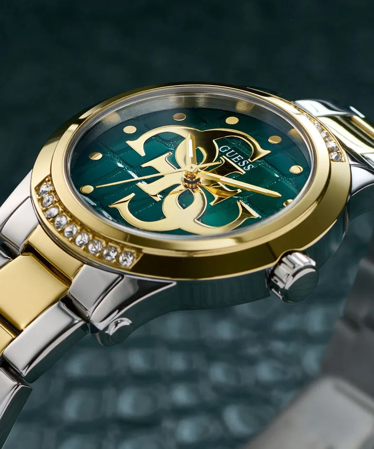 Guess Ladies Annette Two-Tone Green Dial, Gold Case, Two-Tone Band - GW0861L4