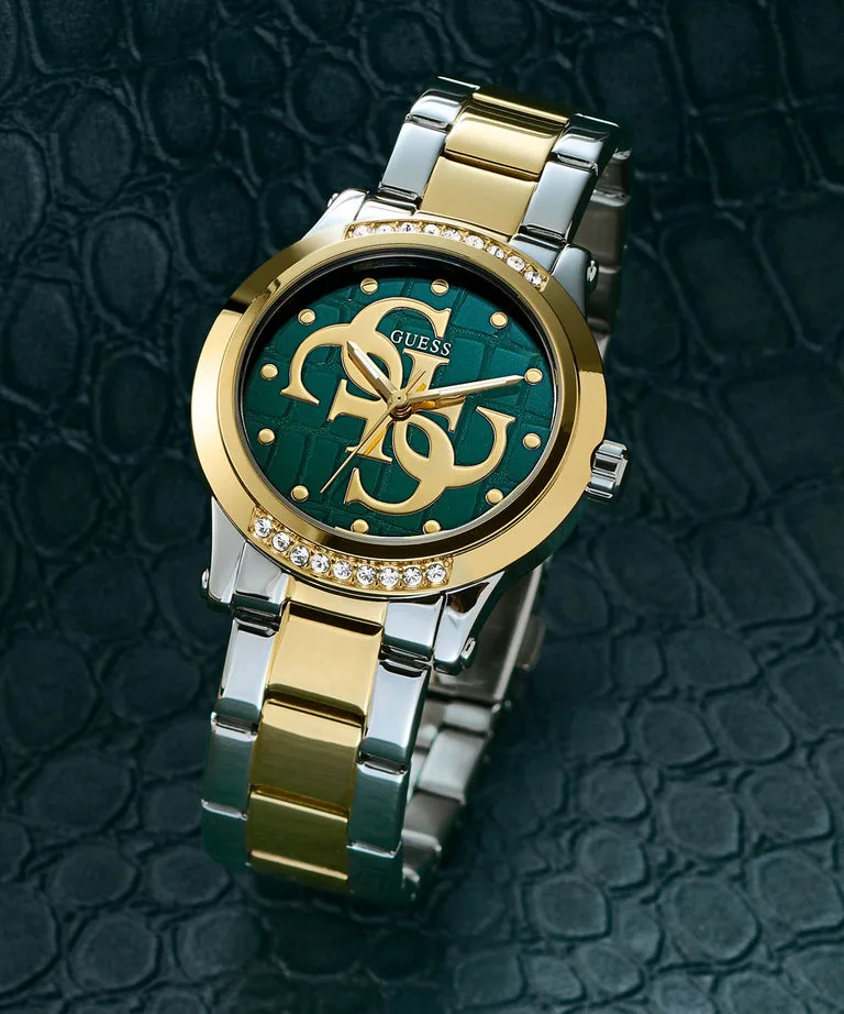 Guess Ladies Annette Two-Tone Green Dial, Gold Case, Two-Tone Band - GW0861L4