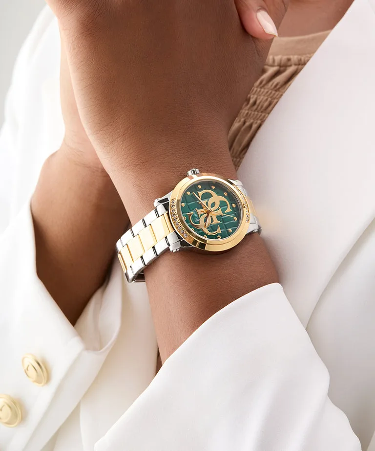 Guess Ladies Annette Two-Tone Green Dial, Gold Case, Two-Tone Band - GW0861L4
