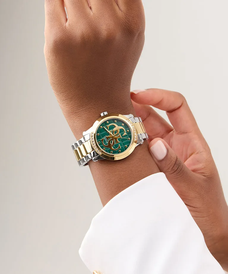 Guess Ladies Annette Two-Tone Green Dial, Gold Case, Two-Tone Band - GW0861L4