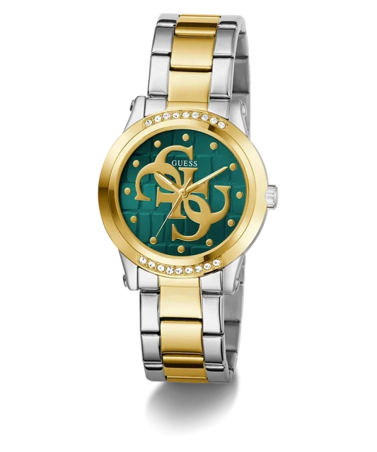 Guess Ladies Annette Two-Tone Green Dial, Gold Case, Two-Tone Band - GW0861L4