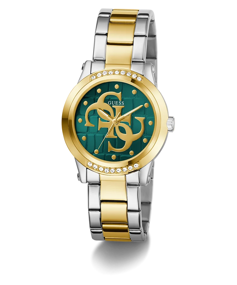 Guess Ladies Annette Two-Tone Green Dial, Gold Case, Two-Tone Band - GW0861L4