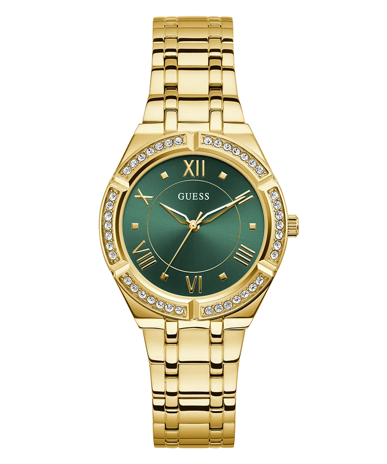 Guess Ladies Cosmo Green Dial Gold Case & Strap - GW0033L8