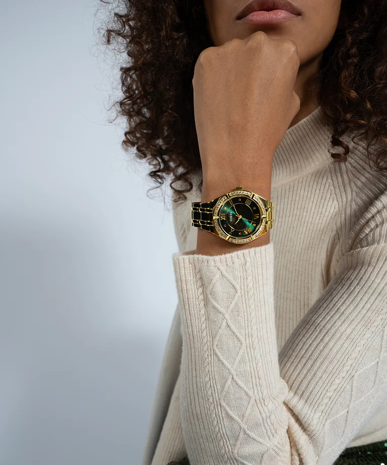 Guess Ladies Cosmo Green Dial Gold Case & Strap - GW0033L8