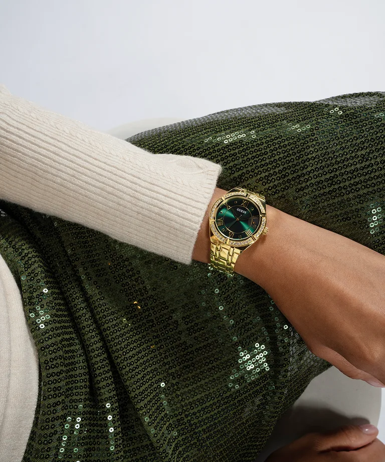 Guess Ladies Cosmo Green Dial Gold Case & Strap - GW0033L8