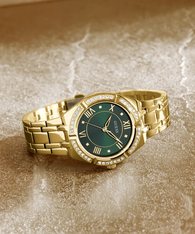 Guess Ladies Cosmo Green Dial Gold Case & Strap - GW0033L8